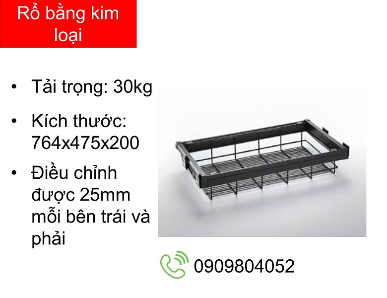 Phụ kiện tủ quần áo Hafele 807.95.143 rổ kéo kim loại R.800mm màu chestnut