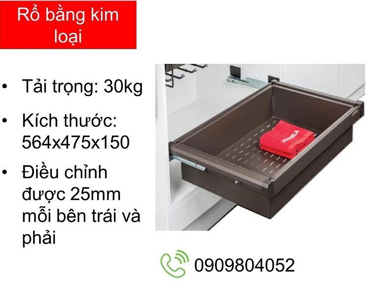 Phụ kiện tủ quần áo Hafele 807.95.151 rổ kéo kim loại R.600mm màu chestnut