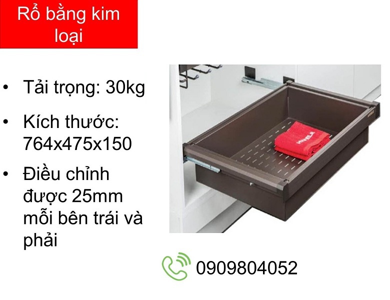 Phụ kiện tủ quần áo Hafele 807.95.153 rổ kéo kim loại R.800mm màu chestnut