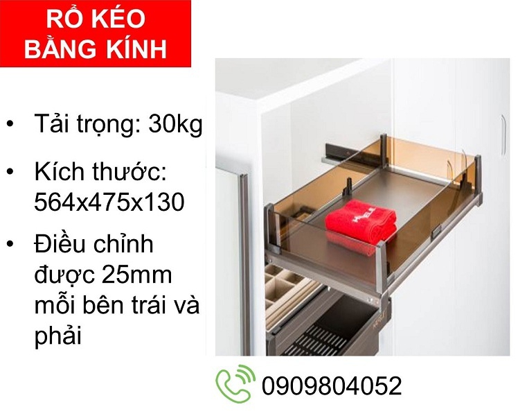 Phụ kiện tủ quần áo Hafele 807.95.171 rổ kéo bằng kính R.600mm màu chestnut