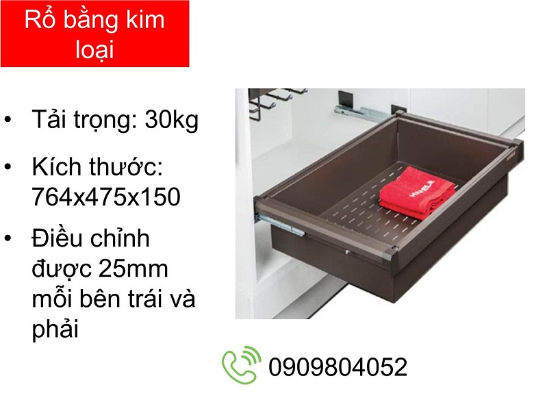 Phụ kiện tủ quần áo Hafele 807.95.853 rổ kéo kim loại R.800mm màu trắng