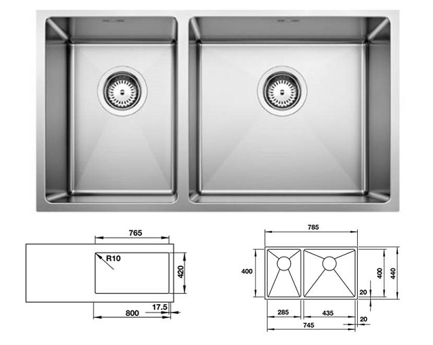 Châu rửa bát Inox blanco Quatrus R15 285/435-IU 570.27.169
