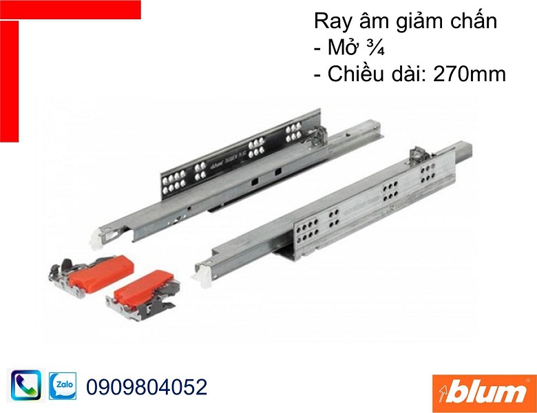 Ray âm giảm chấn Blum 550H2700B Tandem mở 3/4 chiều dài 270mm