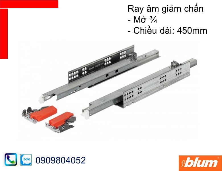 Ray âm giảm chấn Blum 550H4500B Tandem mở 3/4 chiều dài 450mm
