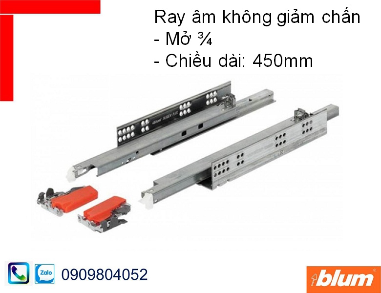Ray trượt Blum 550H4500.03 Tandem không giảm chấn mở 3/4 chiều dài 450mm