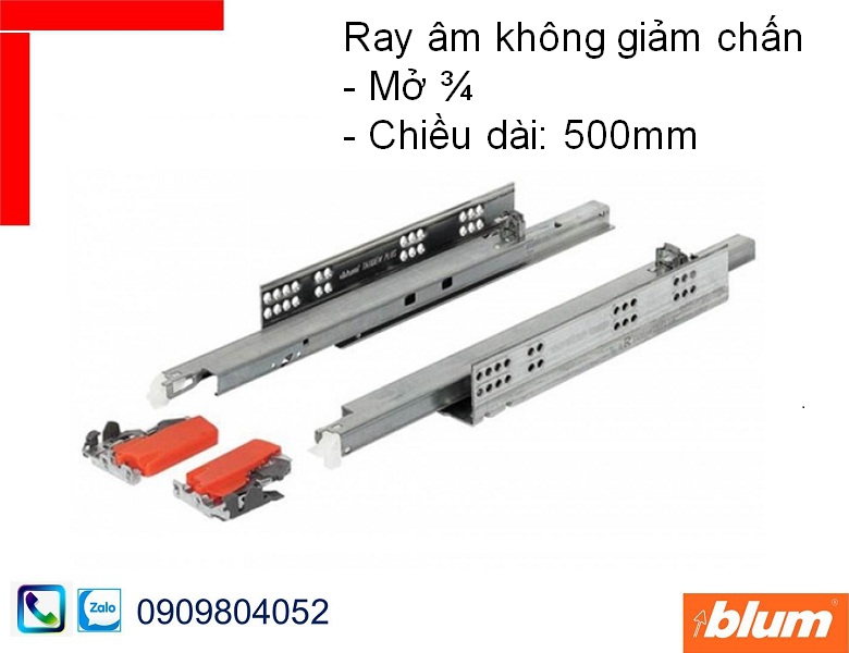 Ray trượt Blum 550H5000.03 Tandem không giảm chấn mở 3/4 chiều dài 500mm