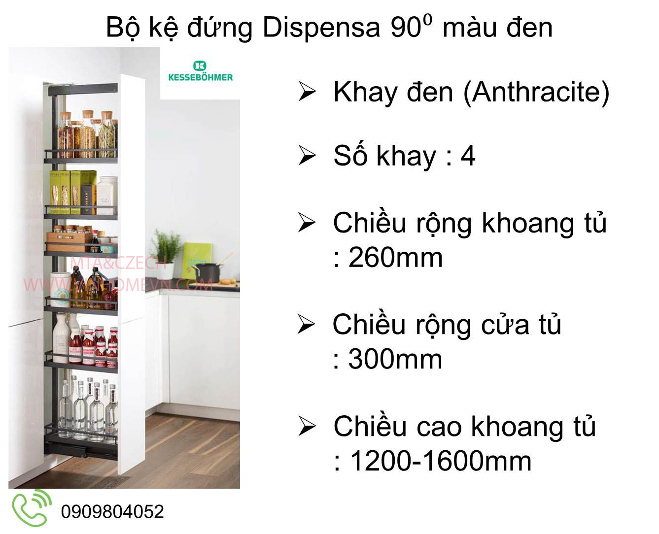 Phụ kiện tủ bếp đứng 4 khay màu đen R.300mm  Dispensa 546.54.511