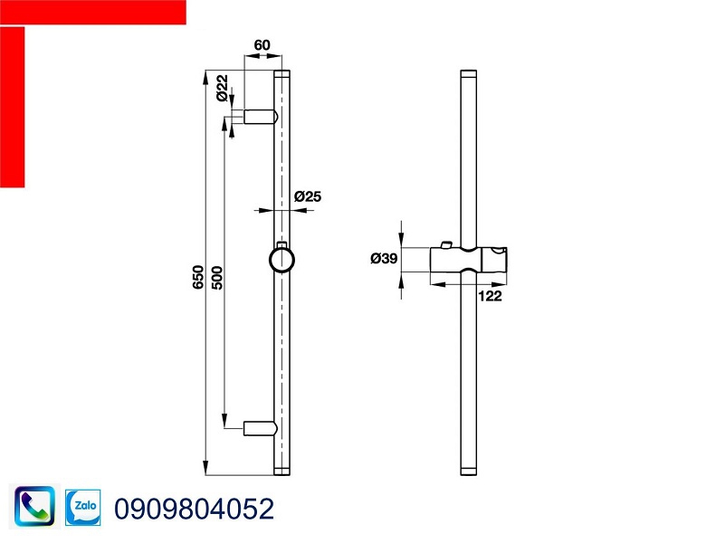 Thanh trượt 650R cho sen tay 485.60.614 màu chrome