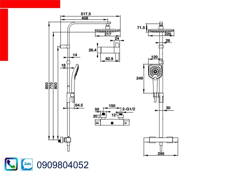 Thanh sen tắm kết hợp có bộ trộn điều nhiệt Intensity 217S Hafele 495.60.102