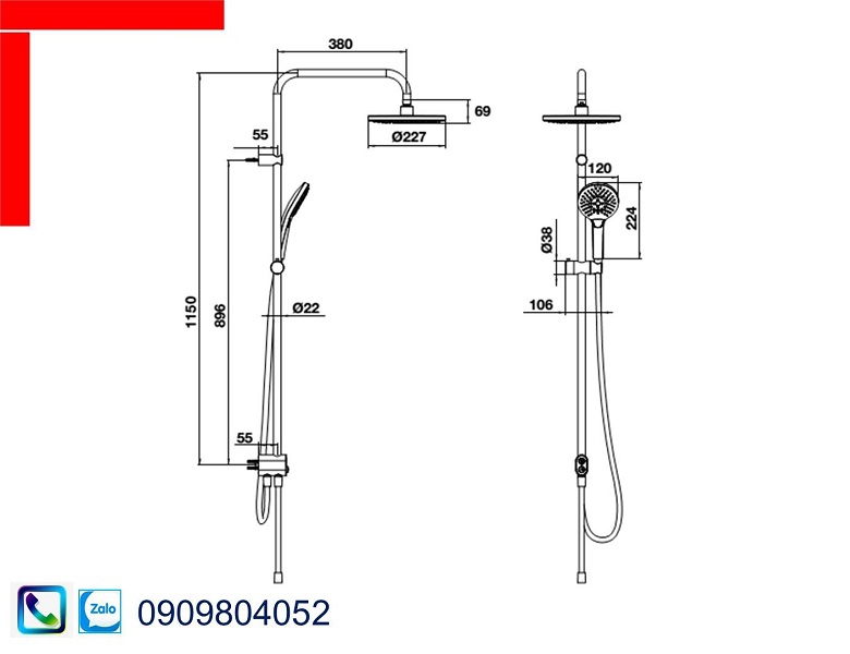 Thanh sen tắm kết hợp Intensity không gồm bộ trộn 227R Hafele 495.60.104