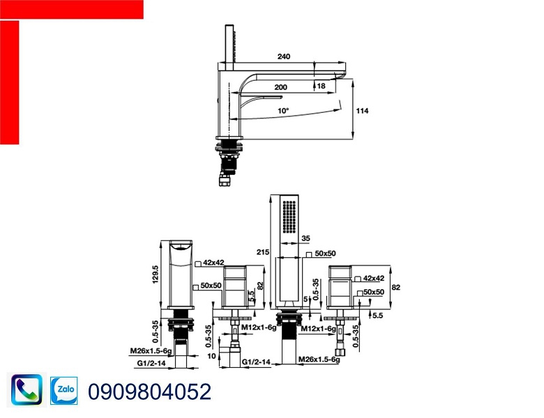 Vòi Lavabo Hafele 495.61.126 bộ trộn bồn tắm 4 lỗ Regal
