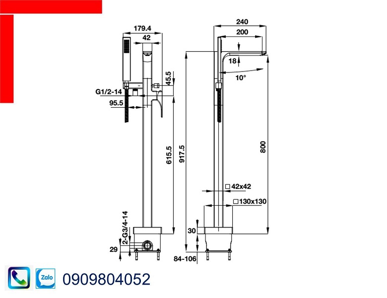 Vòi Lavabo Hafele 495.61.128 bộ trộn bồn tắm đặt sàn Regal