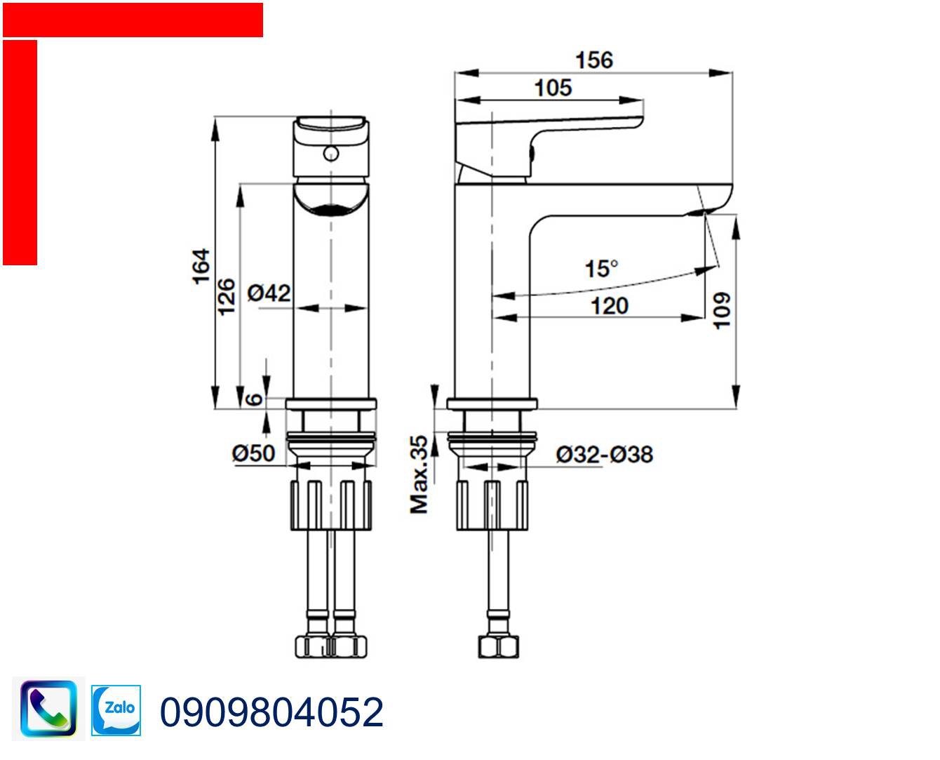 Vòi Lavabo Hafele 495.61.129 vòi trộn Uni chiều dài 100mm