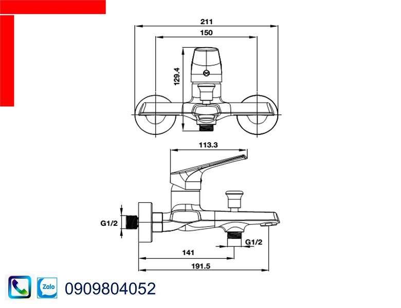 Vòi Lavabo Hafele 495.61.142 bộ trộn nổi 2 đường nước Vigor
