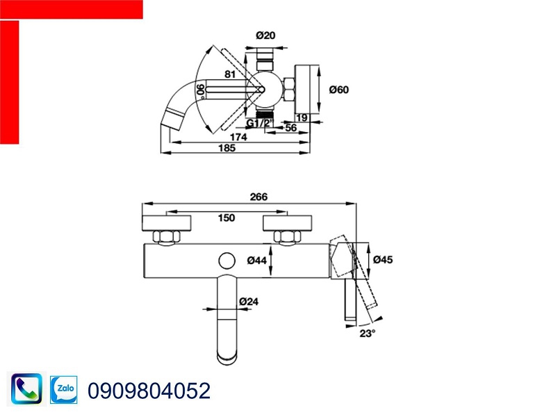 Vòi Lavabo Hafele 495.61.145 bộ trộn nổi 2 đường nước Roots