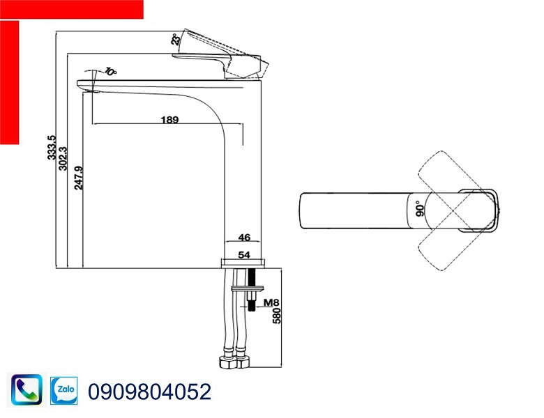 Vòi Lavabo Hafele 589.15.002 vòi trộn Kobe chiều cao 240mm