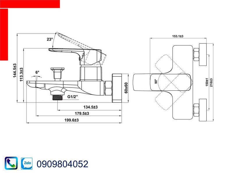 Vòi Lavabo Hafele 589.15.005 bộ trộn nổi 2 đường nước Kobe