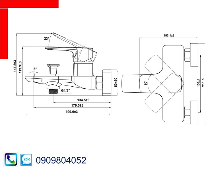 Vòi Lavabo Hafele 589.15.035 bộ trộn nổi 2 đường nước Kobe màu đen