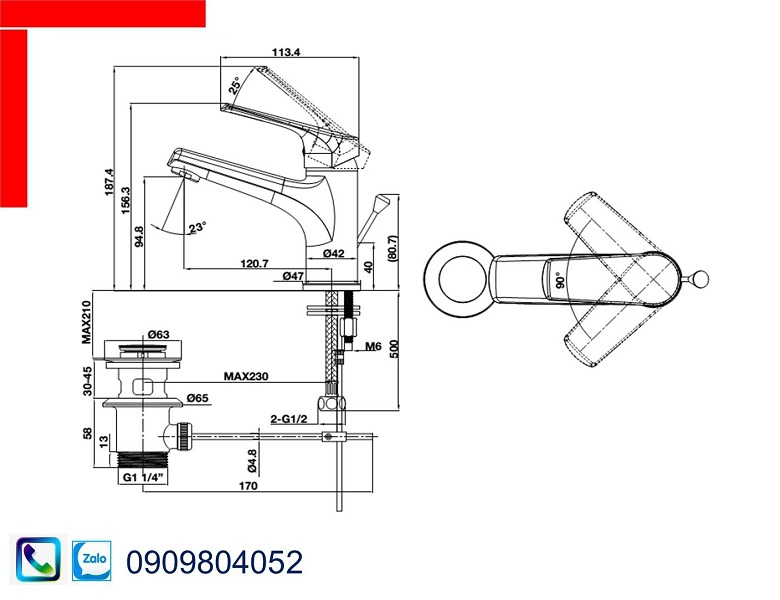 Vòi Lavabo Hafele 589.15.180 vòi trộn Vigor chiều cao 90mm có bộ xả kéo