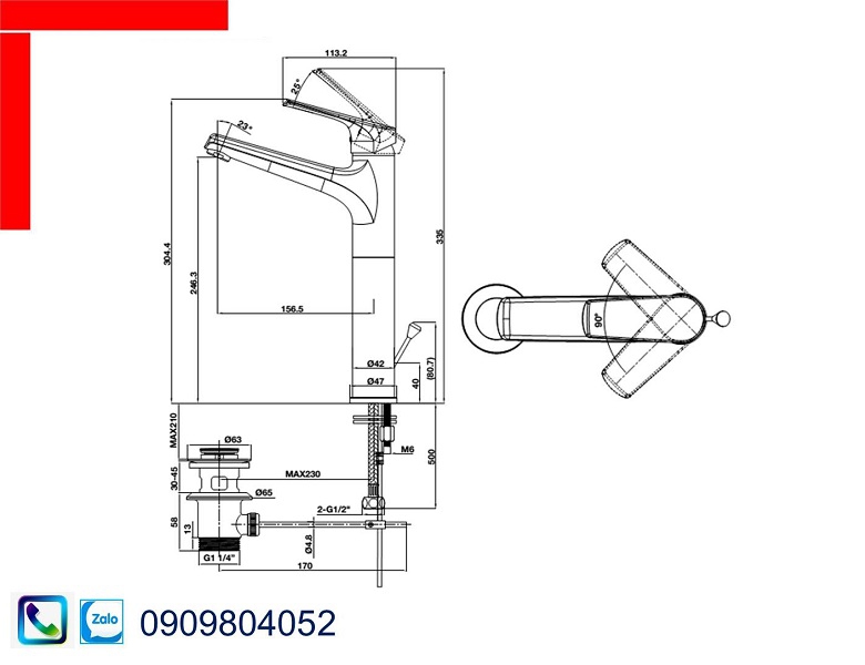 Vòi Lavabo Hafele 589.15.181 vòi trộn Vigor chiều cao 240mm có bộ xả kéo