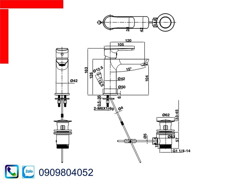 Vòi Lavabo Hafele 589.78.060 vòi trộn Uni chiều cao 100mm có bộ xả kéo