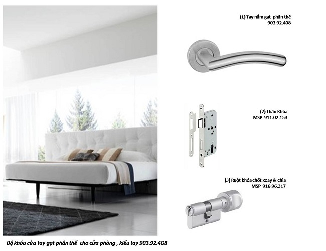 Khóa cửa tay gạt phân thể Inox 304 (tay rổng) - 903.92.408