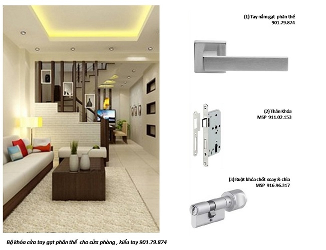 Bộ khóa cửa tay gạt phân thể hợp kim - 901.79.874