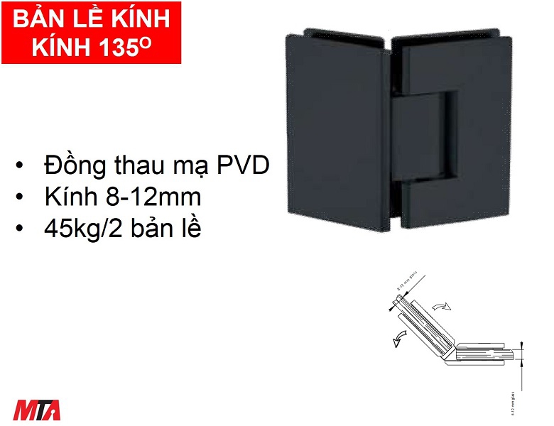Bản lề kính kính 135 độ Hafele  981.77.905 màu đen mờ