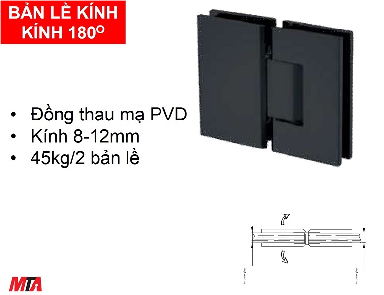 Bản lề kính kính 180 độ Hafele  981.77.903 màu đen mờ