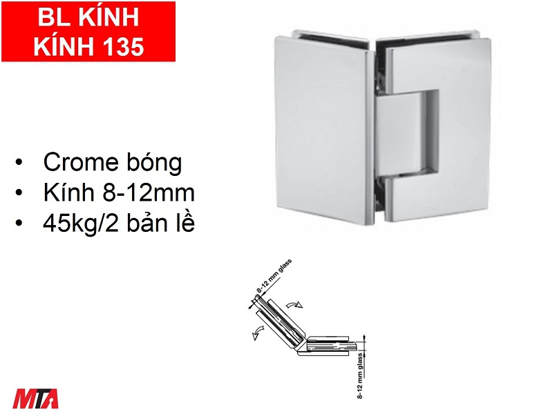 Bản lề kính kính 135 độ Hafele 981.77.904 màu crom bóng