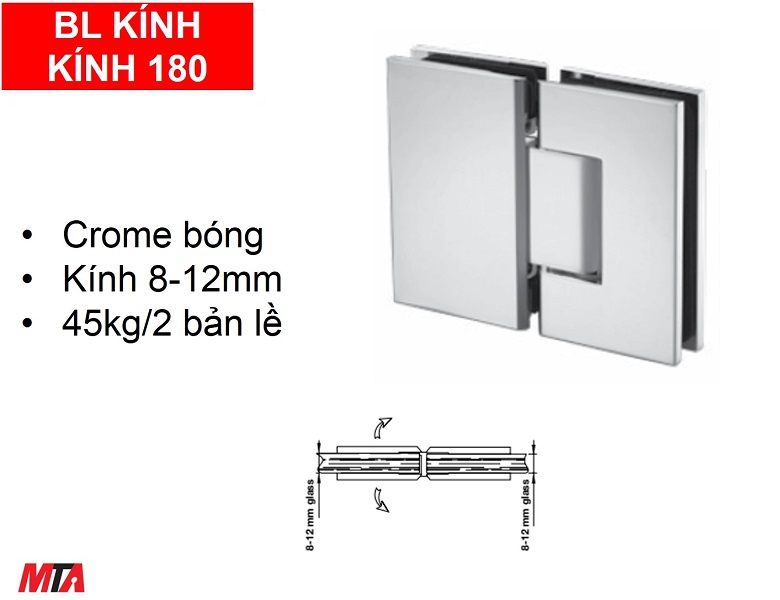 Bản lề kính kính 180 độ Hafele 981.77.902 màu crom bóng