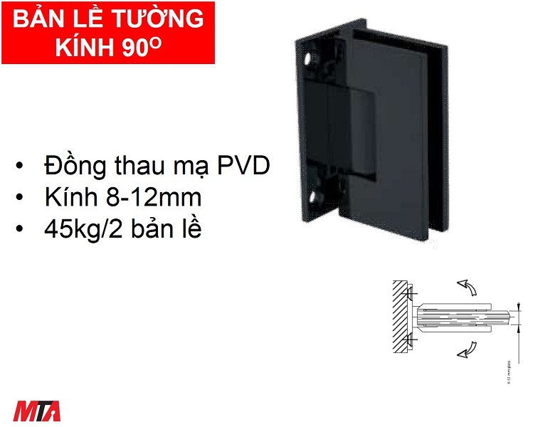 Bản lề kính tường 90 độ Hafele  981.77.901 màu đen mờ có đế
