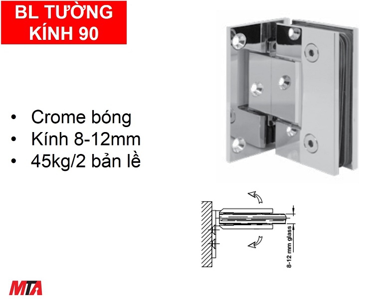 Bản lề kính tường 90 độ Hafele 981.77.908 màu crom bóng