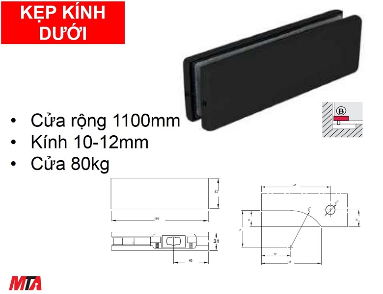 Kẹp kính dưới Hafele 981.00.655 màu đen mờ