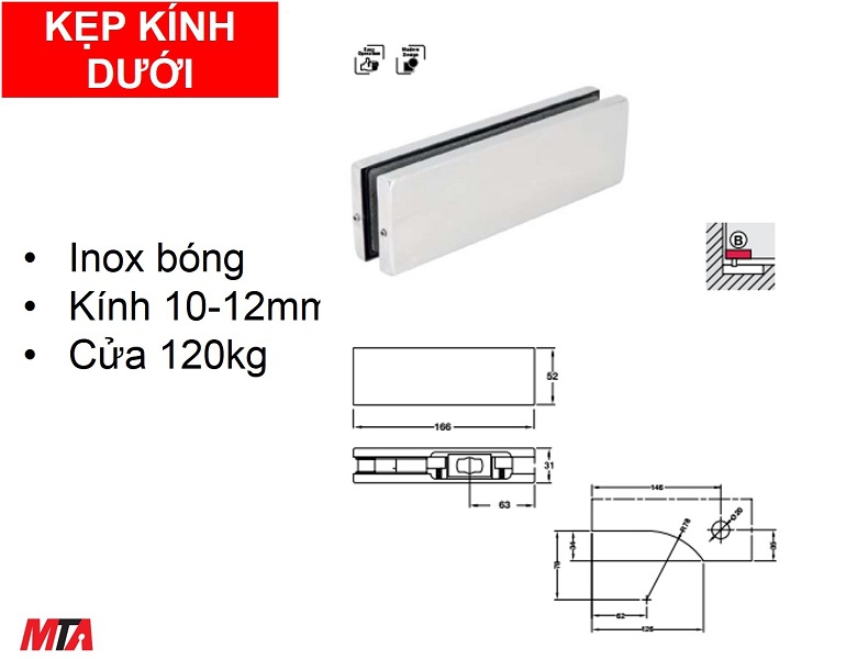 Kẹp kính dưới Hafele 981.00.654 màu inox bóng