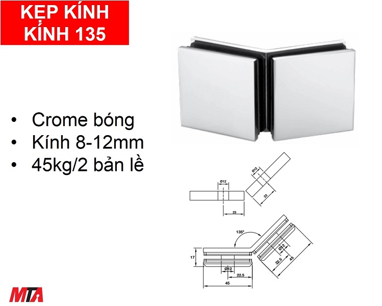 Kẹp kính kính 135 độ có đế Hafele 981.77.914 màu crome bóng