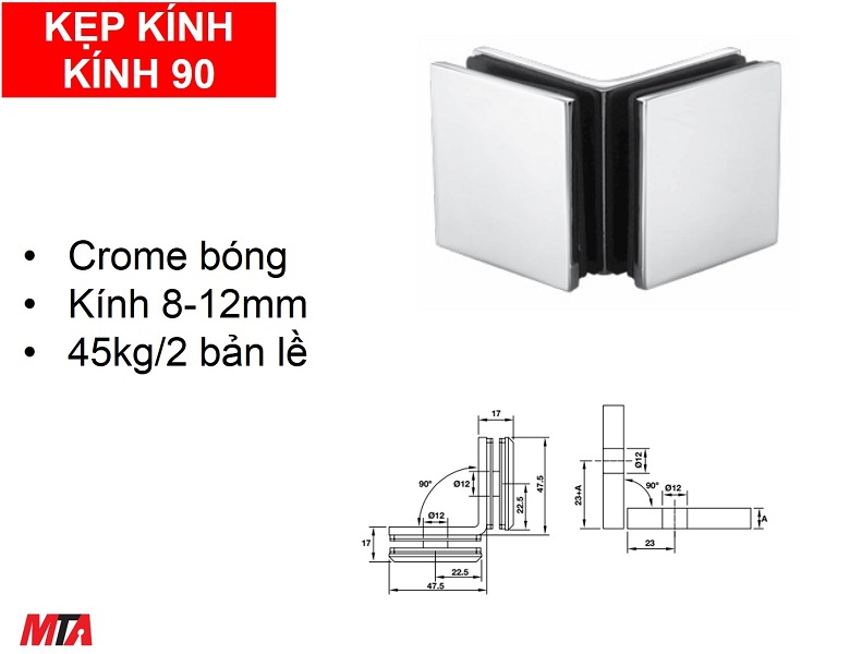 Kẹp kính kính 90 độ có đế Hafele 981.77.916 màu crome bóng