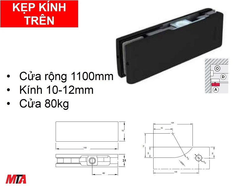 Kẹp kính trên Hafele 981.00.658 màu đen mờ