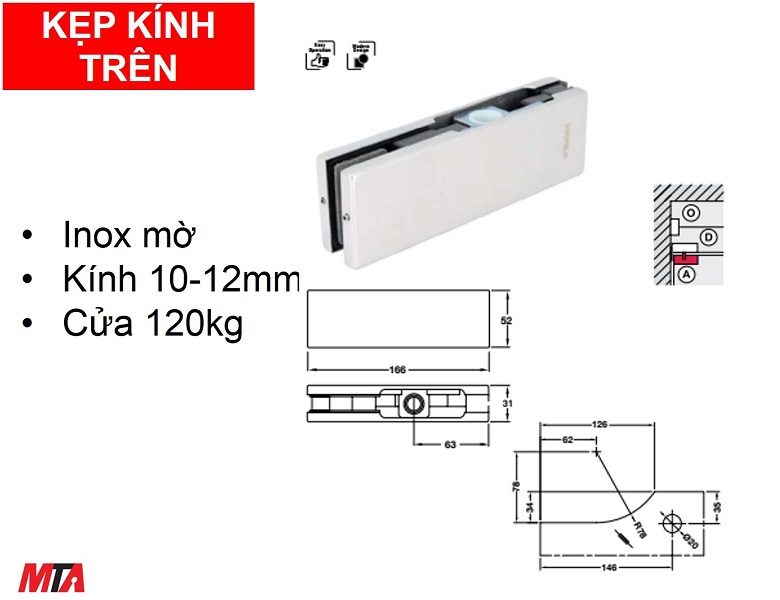 Kẹp kính trên Hafele 981.50.020 màu inox mờ