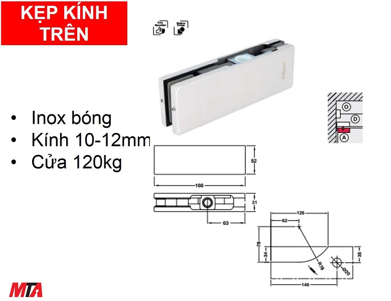 Kẹp kính trên Hafele 981.00.657 màu inox bóng