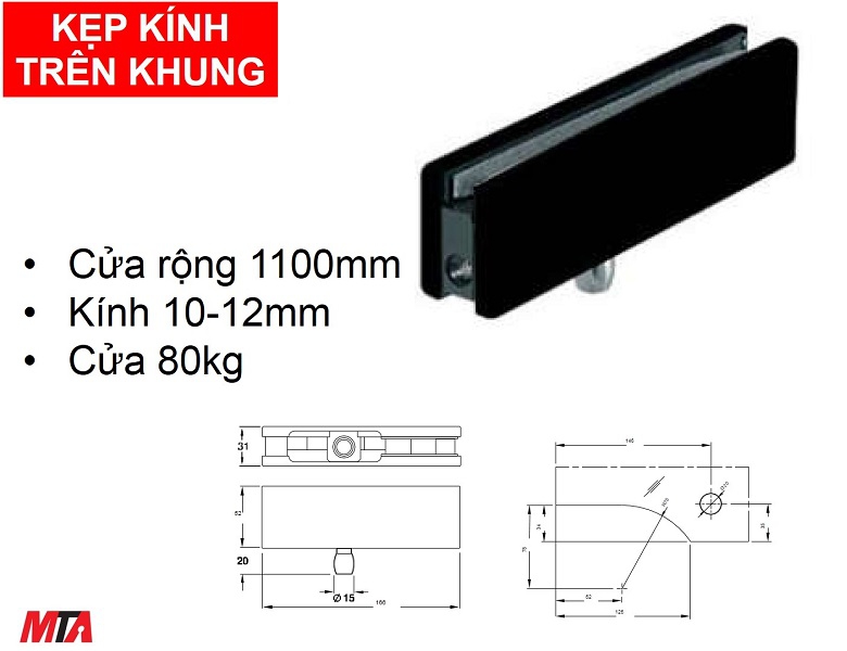 Kẹp kính trên khung Hafele 981.00.652 màu đen mờ