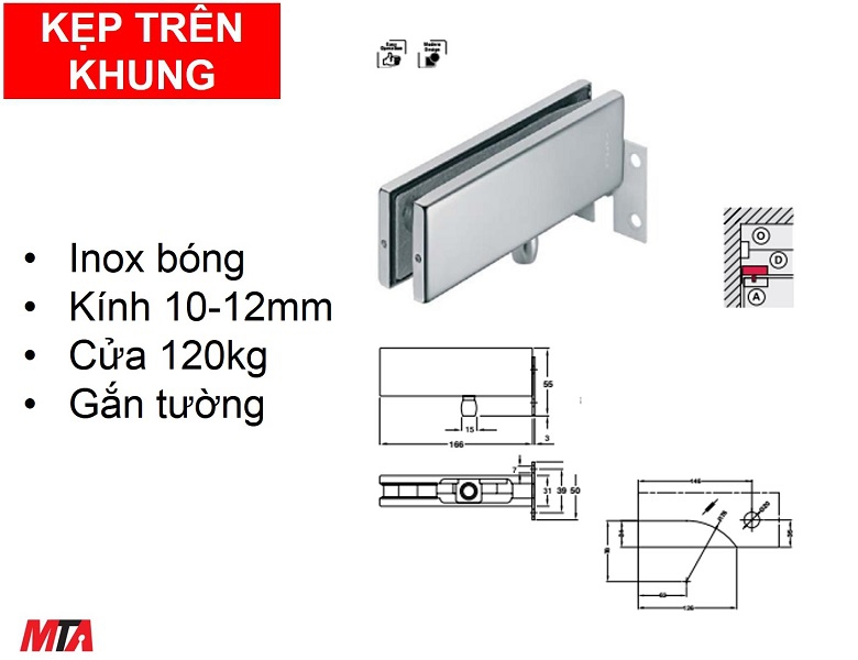 Kẹp kính trên khung Hafele 981.00.666 gắn tường màu inox bóng