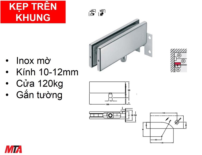 Kẹp kính trên khung Hafele 981.50.050 gắn tường màu inox mờ