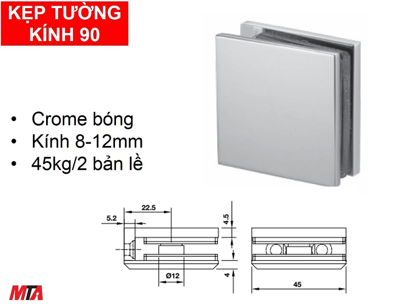 Kẹp tường kính 90 độ Hafele 981.77.918 màu crome bóng