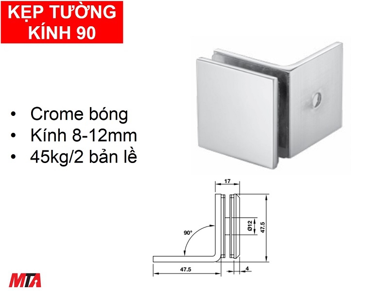 Kẹp tường kính 90 độ có đế Hafele 981.77.910 màu crome bóng