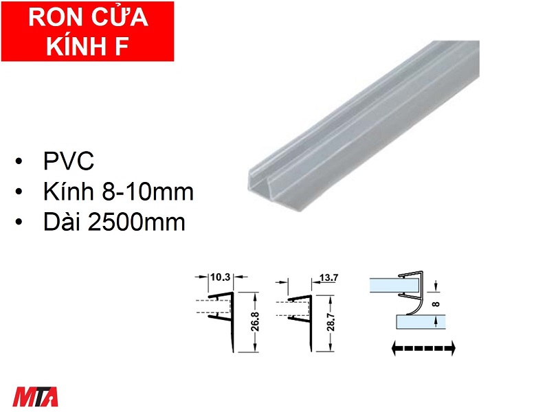 Ron cửa kính chữ F Hafele 950.50.016 kính dày 8-10mm