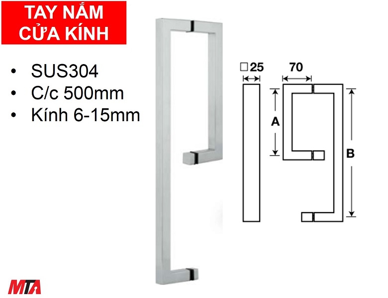 Tay nắm cửa kính Hafele 903.02.251 màu inox bóng dài 500mm