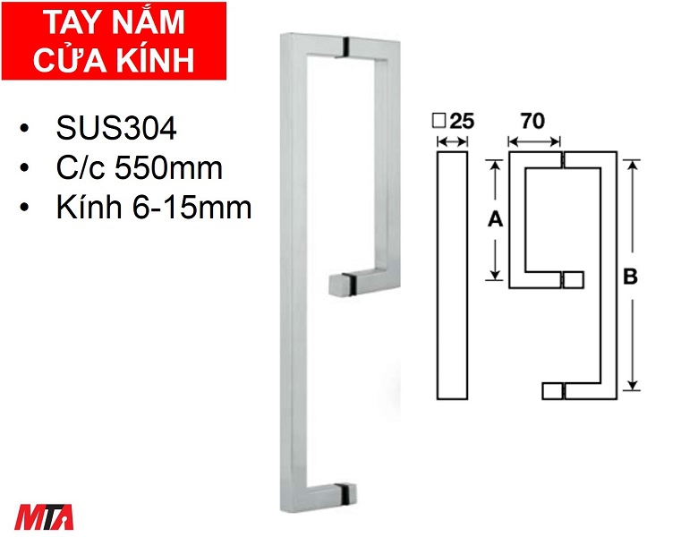 Tay nắm cửa kính Hafele 903.02.252 màu inox bóng dài 550mm