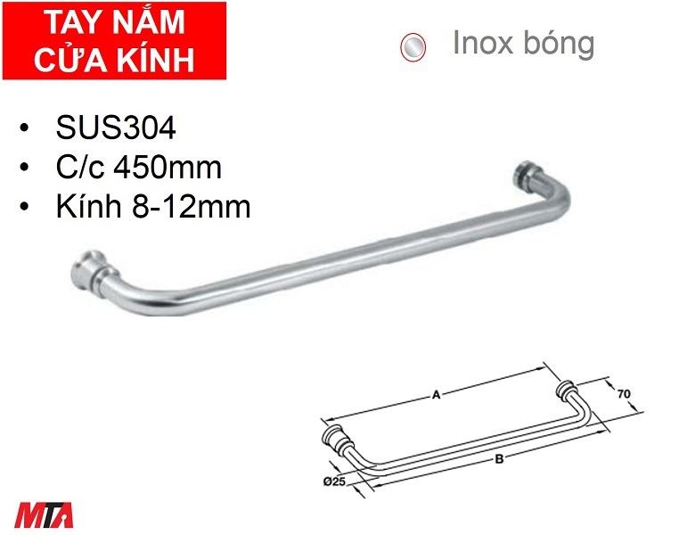 Tay nắm cửa kính Hafele 903.12.361 màu inox bóng dài 450mm