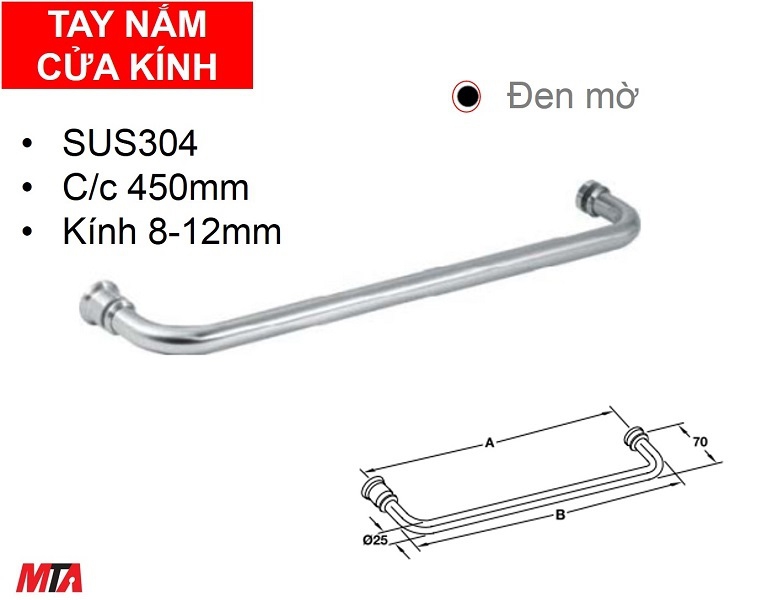 Tay nắm cửa kính Hafele 903.12.371 đen mờ bóng dài 450mm